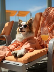 Dog on the beach in sunglasses