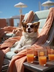 Dog on the beach in sunglasses