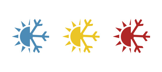 winter summer icon, snowflake and sun on a white background, vector illustration