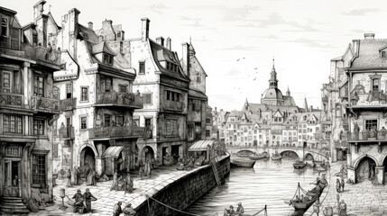 Sketch of Paris, France circa 1800 - obrazy, fototapety, plakaty