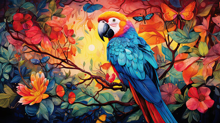 Obraz premium Artistic impression of a parrot's dreamscape filled with vibrant hues Ai Generative