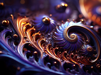 Fraktale Ornamente Florale Strukturen Spiralen in Metall Optik © paganin