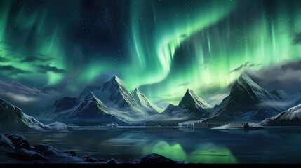 night mountain sky north landscape illustration nature borealis, light snow, space star night mountain sky north landscape