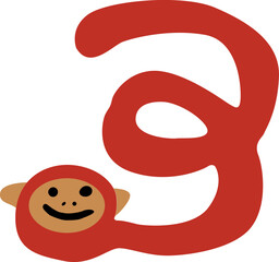 Number three monkey illustration