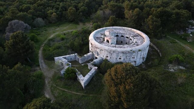 Aerial view of Fort Giorgio, an Austro Hungarian construction ruins in Pula downtown, Istria, Croatia.