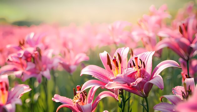 Lily flower in field with blur background