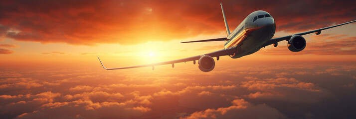 Fototapeta premium airplane in the sky at sunset 