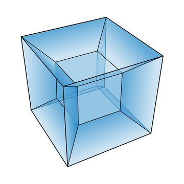 Projection of a tesseract, a four-dimensional hypercube. Also called 8-cell, C8, octachoron, octahedroid, cubic prism, and tetracube. Four-dimensional analogue of the cube in geometry. Illustration.