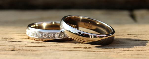Wedding rings symbolize love and family. generative ai - obrazy, fototapety, plakaty