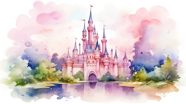 painting style illustration banner wallpaper, fantasy fairytale castle,  Generative Ai	
