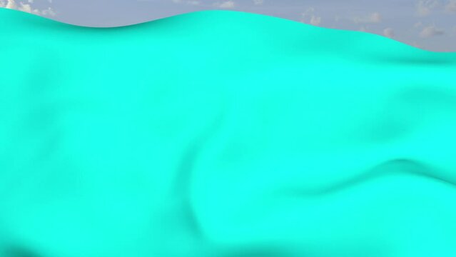 Loop der Aqua Fahne wehend im Wind als Nahaufnahme 4K