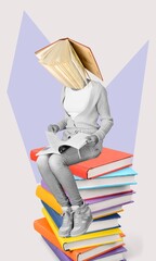 collage of school student with book on head
