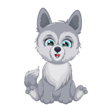 Cute Little Wolf Cub. Vector Illustration