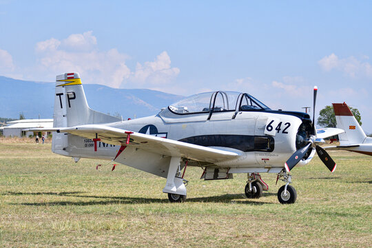 September 16, 2023, Skopje,  Macedonia, Stenkovec Sports Airport, a Grand Airshow was held. The T-28 Trojan plane from the Red Bull aerobatic team  performed.