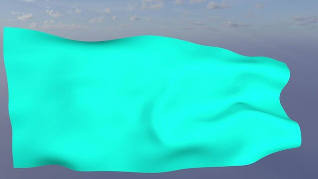 Loop der Aqua Fahne wehend im Wind als Nahaufnahme 4K