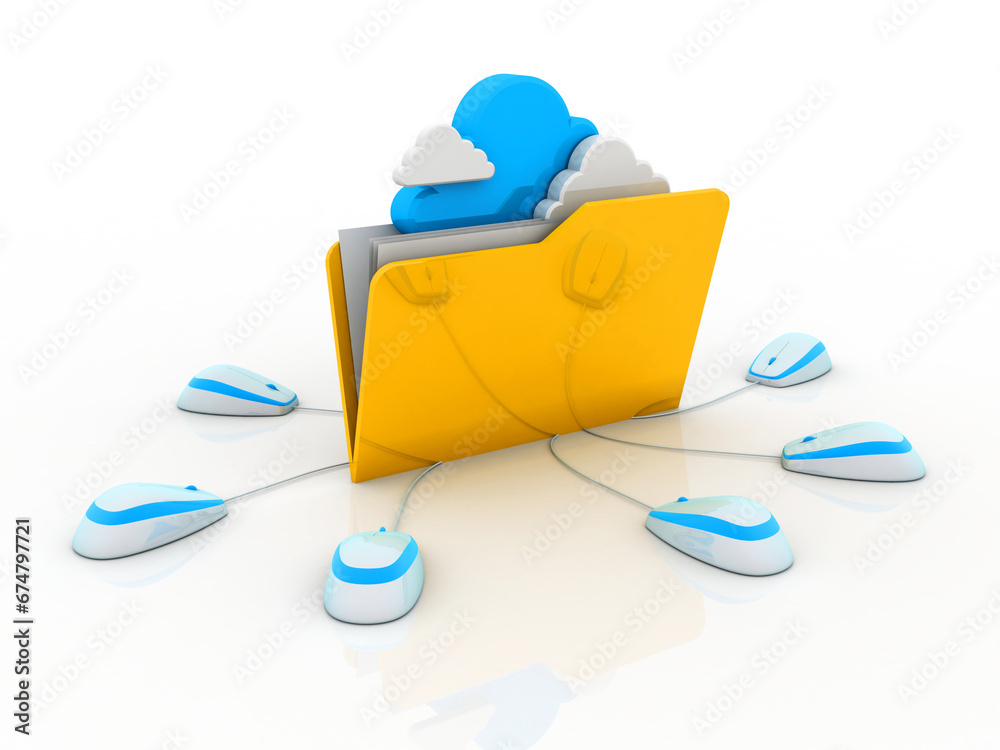 Poster 3d rendering cloud folder storage connected mouse