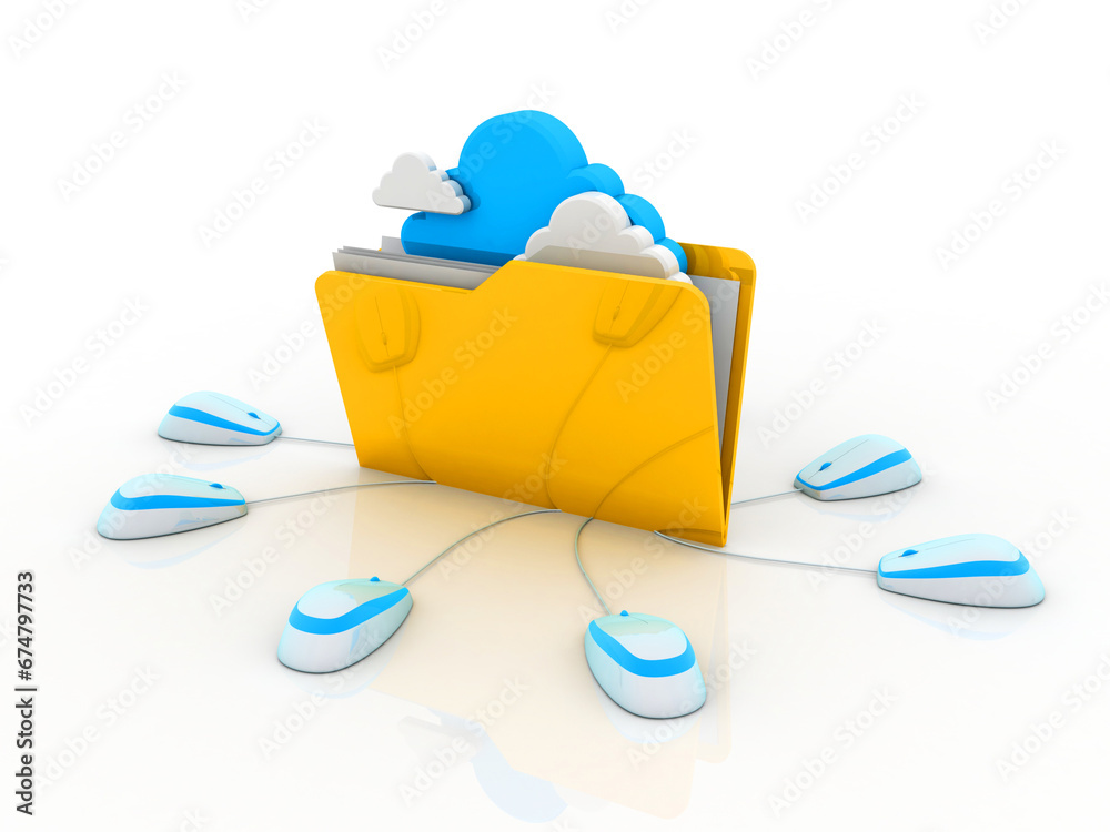 Poster 3d rendering cloud folder storage connected mouse