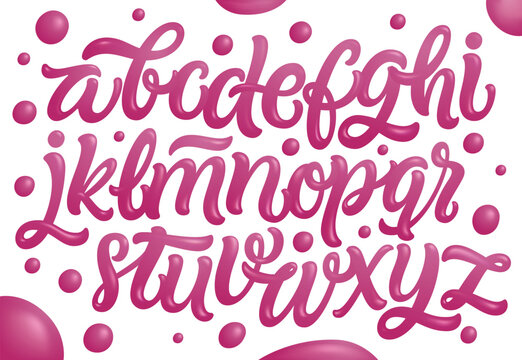 Bubble Gum Alphabet Set. Pink Font Isolated on Pink Background. Hand Lettering for Designs: Logo, Packaging, Pack of Gum, Card, etc. Vector. Sugar kids illustration.	