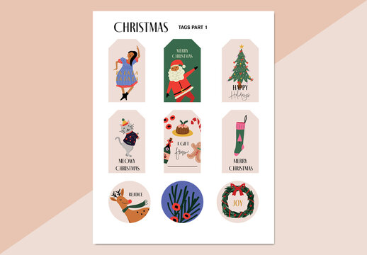 Festive Christmas Stickers and Labels Sheet Design