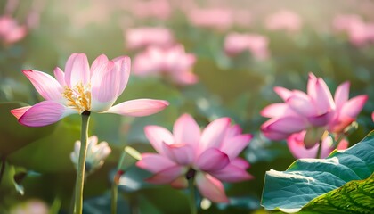 Obraz premium Lotus flower in field with blur background