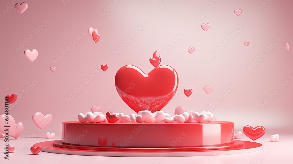 Poster valentine's day stage podium mock up with heart product display showcase 3d render