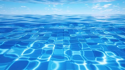 Deurstickers Water surface with waves on water surface wave effect You can see the blue square tiles at the bottom of the pool. © HN Works