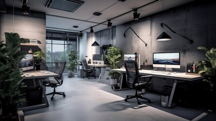 Inspiring office interior design Minimalist style Studio space featuring Clean lines architecture. Generative AI AIG 31. - obrazy, fototapety, plakaty