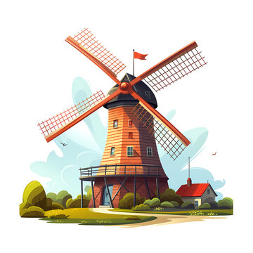 Windmill flat art illustration