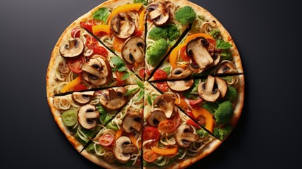 Obraz na płótnie Canvas Super Healthy Sliced Vegan Whole Grain Vegetables and Mushrooms Pizza