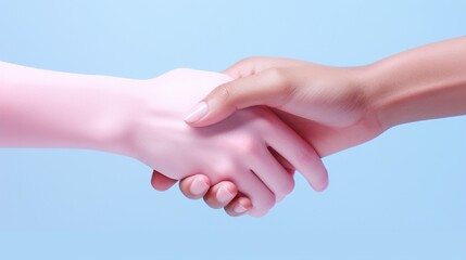  female hands isolated, minimal fashion background, mannequin body parts, helping hands, partnership concept, pink blue pastel colors