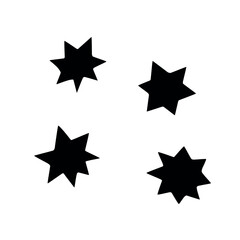 Set of black stars icon. Design elements, clip arts on the theme of night sky, UFO, space. Flat vector illustration