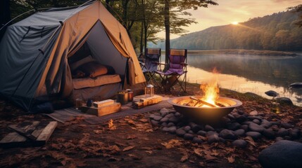 Camping the river outdoor Camping. Glamping lifestyle. Rugged camping trips.