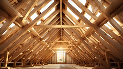 Wood roof trusses constructed with wooden construction framing beams timber