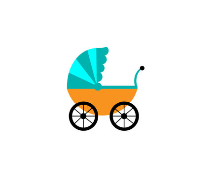 Vector illustration of a cartoon baby stroller on a white background