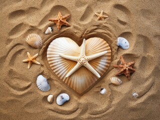 Illustration of a starfish on the beach sand. Generative AI