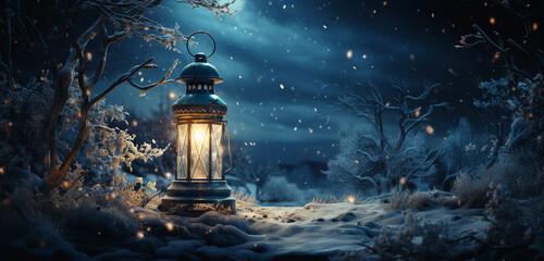 lantern in the night - obrazy, fototapety, plakaty