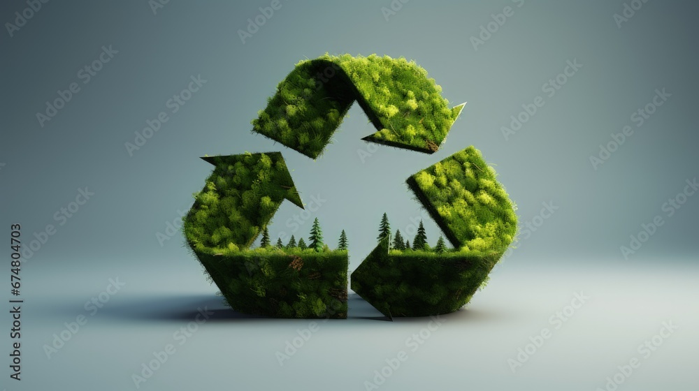 Poster green recycle 3d symbol, save the planet and energy concept. green trees in recycle shape.