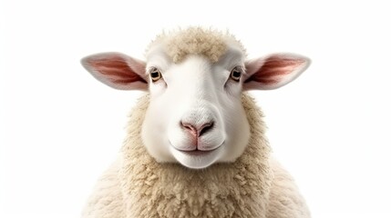 Sheep Face Front View Isolated on White Background. Cute Cartoon Animal Head. 3D Render Illustration