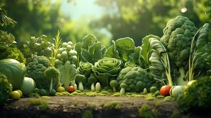 Wandcirkels aluminium Organic green fruits and vegetables garden growth concept © HN Works