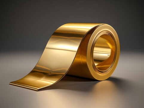 a roll of gold wrapping tape on a gray background
