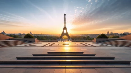 Foto op Canvas Eiffel Tower and Trocadero square during sunrise Paris © Neo