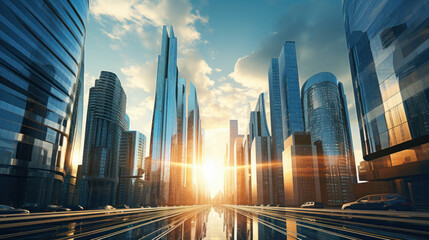 Fototapeta premium glass buildings with cloudy blue sky background