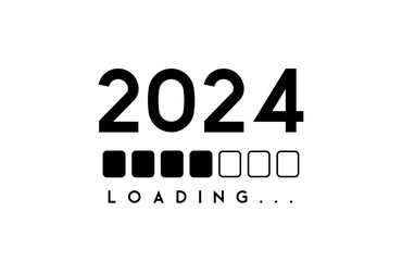 2024 countdown concept. Loading bar of 2024. The loading of bar with loading progress of blocks for happy new year's eve and loading to 2024 with progress bar flat design isolated on white background - obrazy, fototapety, plakaty