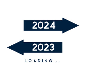 2023 has passed and 2024 is coming banner vector illustration simple flat design arrows with concept of company resolution, change management, new way implementation, disruption on white background