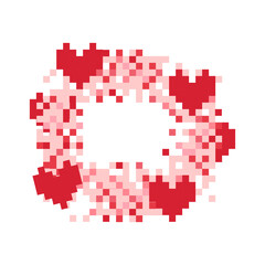 Red pixel hearts in a wreath