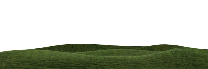 Hills with grass on a transparent background. 3D rendering.	