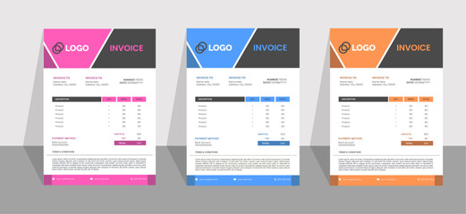 Business Corporate Invoice Design template, Colorful Collection and Bundle