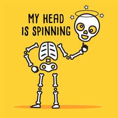 an Illustration of a funny skeleton. A skeleton spinning its own head