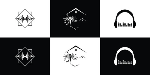 Music logo design unique concept with equalizer Premium Vector