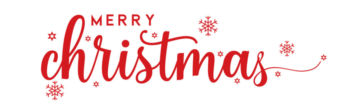 Merry Christmas red vector illustration brush calligraphic with snowflakes creative modern calligraphic design merry christmas concept on white background